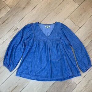 MADEWELL Chambray Balloon Long Sleeve Babydoll Top Med